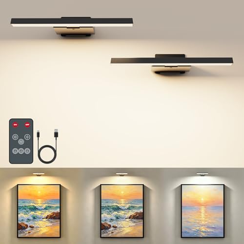 Coollamp Bildbeleuchtung Kabellos Akku Wandleuchte Innen Dimmbare Wandleuchte für Gemälde Bilder & Dart Beleuchtung LED Wandlampe mit 3 Farbtemperaturen CRI 95+ Fernbedienung mit Timer Schwarz