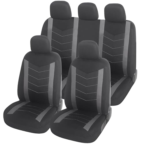 Upgrade4cars Fundas Asientos Coche Universales Negro Gris | Funda de Asiento Universal para Delantero y Trasero