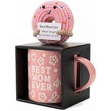 Mothers Day Gifts, Best Mom Ever Gifts for Mom from Daughter, Pink Floral Embossed Pattern Mothers Day Mug and Handmade Donut Crochet Gifts Set