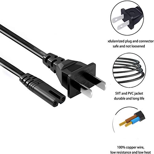 Image of 2 Prong Power Cord Cable fit for Hisense Roku TV 43A6H 43A65H 50H8C 50H6C 50K23DG 55H5C 55H8C 55R6E 65R6E 75A65H, JBL Boombox 3 III , PartyBox Club 120 /Stage 320 /PartyBox 110 310 710 520 1000 /EncoreE
