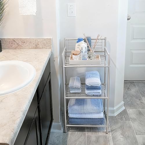 LEEDA 3-Tier Metal Shelving Unit, Sturdy Bathroom Storage Shelf &