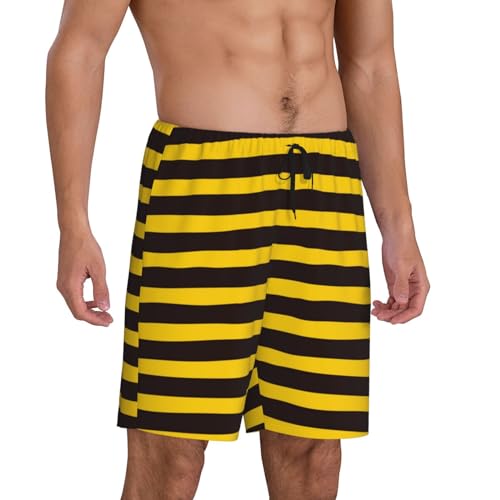 Mens Pajama Shorts with Pockets - Bee Stripe Soft Lounge Pj Sleep Shorts Pajama Bottoms for Men 5