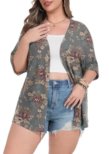 Image of Lastshe Womens Plus Size Cardigan Short Sleeve Lightweight Loose Cover Ups Open Front Sweaters Summer Cardigan