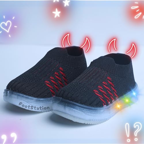 Image of Jugnu Toddler Boy's & Girl's LED Light-Up Shoes | Breathable Mesh First Walking Shoes with Soft Cushioned Insole & Stretchable Slipon Shoe for Infants & Kids (Age 18 Months to 5 Years)
