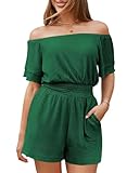 Fixmatti Summer Romper For Women 2025 Off Shoulder One Piece Shorts Jumpsuit With Two Pockets Green M