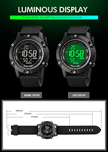Image of Gosasa Big Face Men Digital Sports Watch Water Resistant Outdoor Easy Read Military Back Light Black Watch