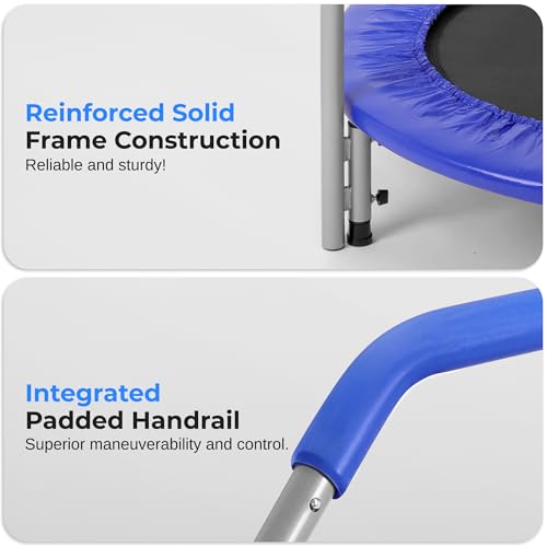 Image of SereneLife 40 inch Foldable Mini Trampoline for Adults - Compact Fitness Rebounder with Adjustable Foam Handle, Exercise Trampoline with Max Load 330lbs, Indoor /Garden Whole-Body Workout