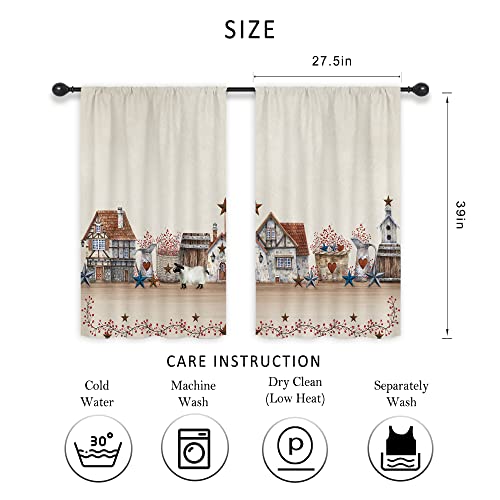 Riyidecor Country Hearts And Stars Kitchen Curtains 55X39 Inch Rod Pocket Short Small Farmhouse Farm House Sheep Rustic Western Vintage Living Room Bedroom Window Drapes Treatment 2 Panels #TOP2