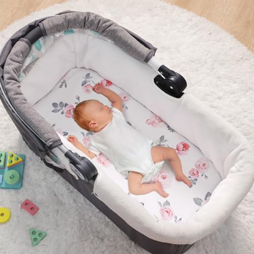 Image of PHF 3 Pack Soft Bassinet Sheets, Rose Floral Breathable Comfy Cradle Sheets for Baby Girls, No Slip Universal Fit for Most Cradle and Bassinet Mattress, Rose Floral
