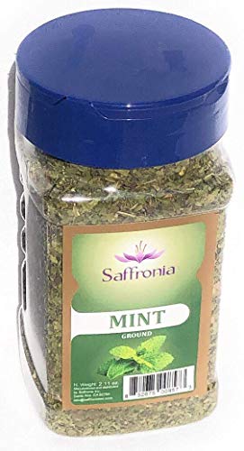 Saffronia Mint Leaves - Premium Quality All Nautral Sun-Dried Natural Sweet Flavors Mediterranean Mint Leaf, 2.11oz (Pack of 1)