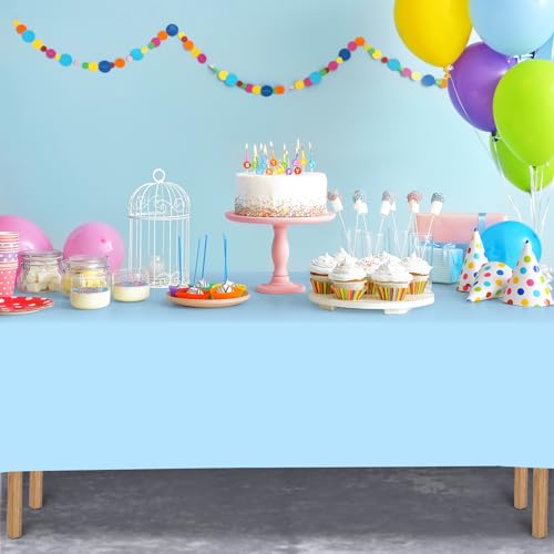 Image of 16 Pack Light Blue Plastic Tablecloth for Rectangle Tables, Premium Decorative Baby Blue Disposable Table Cloths for Parties, Rectangle Party Table Cover for Birthday Wedding Baby Shower, 54x108 Inch