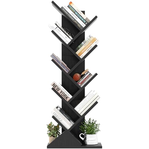 iSunirm Libreria ad Albero,Libreria Scaffale a 9 Ripiani,Mobile da Studio per Libri,CD,Moderna Autoportante Libri per Soggiorno,Studio,Ufficio,Nero