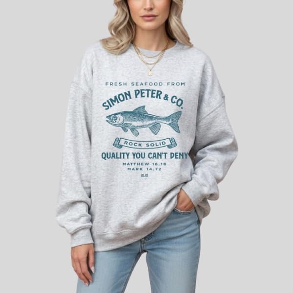 FITIN Vintage Simon Peter & Co Graphic Crewneck Sweatshirt, Christian Fisherman Faith Inspired Design, Unisex Pullover