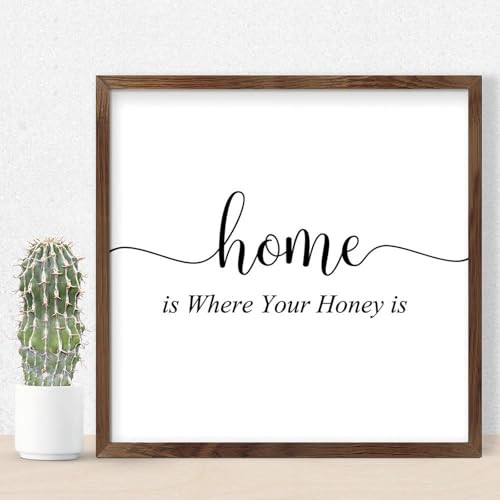 Panneau mural encadré de ferme 30x30 cm citation Home Is Where Your Honey Is pour étagère
