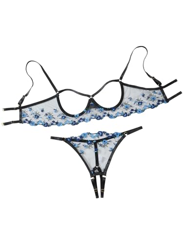 Image of Lilosy Sexy Underwire Floral Lace Sheer Lingerie Set for Women See Through Bra and Panty 2 Piece