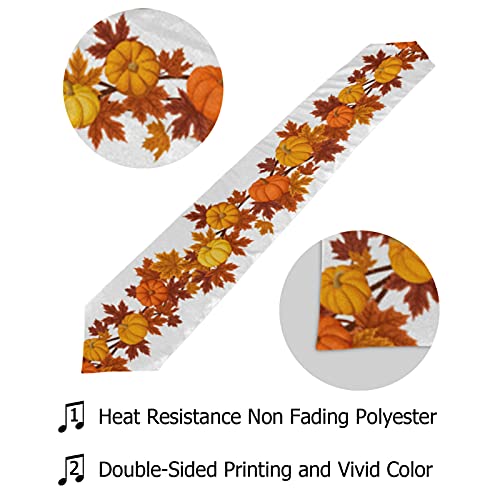 Naanle Thanksgiving Holiday Long Table Runner 13X70 Inch, Pumpkin Fall Leaves Polyester Table Cloth Runner For Kitchen Wedding Party Decoration #TOP1