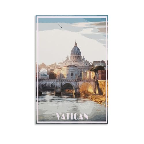 Fbaoda Póster de viaje Vitger del Vaticano, lienzo artístico para pared, habitación, casa, dormitorio, oficina, pósteres, impresiones artísticas para pared, decoración rústica para el hogar, 12 x 18