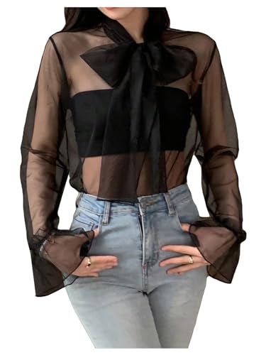 トップス Acka sheer over flare blouse black sheer over flare blouse – Acka online store