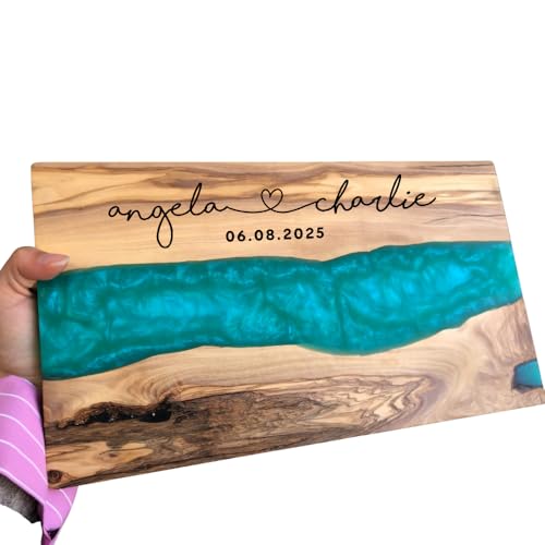 Epoxy Resin Cutting Board Personalized - Olive Wood Charcuterie Board - Cheese Board Decorative - Custom Wedding Shower Gift - House warming gifts new home - Bridal shower