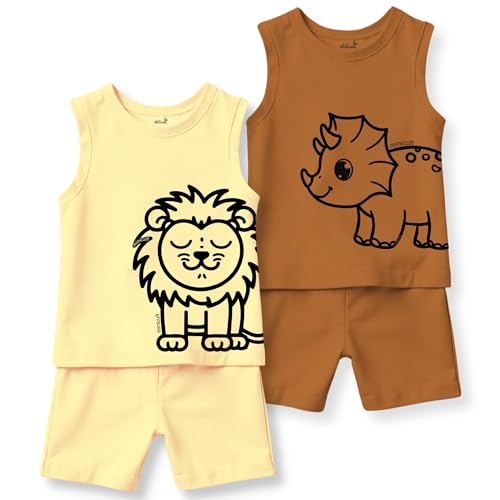 Image of minicult kids Kids Cotton Shorts and Matching Tshirt Coord clothing set with Cute Prints Clothing Set (200gsm Cotton Fabric)(pack of 2)