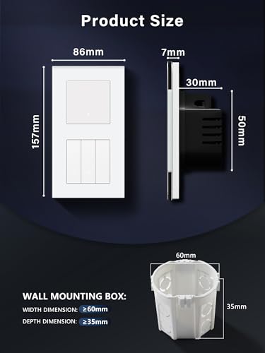BSEED Smart Lichtschalter mit WiFi Dimmer Schalter,LED Dimmschalter Unterputz,Kompatibel mit Amazon Alexa&Google Home,Smarte Zeitpl&auml;ne,1 Fach 1 Weg Wlan Wandschalter Wei&szlig;(Neutralleiter Erforderlich)