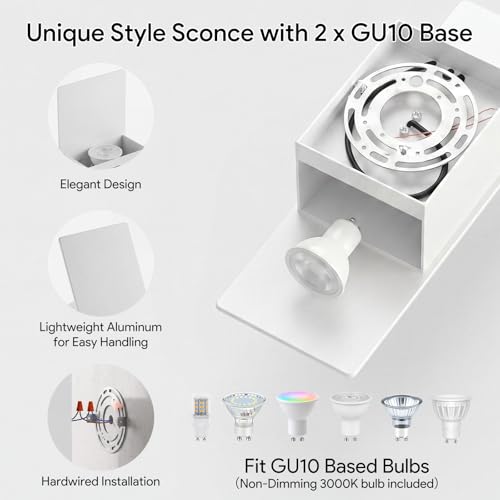 Image of Tipace Hardwired White Wall Sconces,3000K Modern Wall Lights Led Indoor Wall Wall Mount Light for Bedroom,Living Room, Hallway,GU10 Bulbs Included,2 Pack