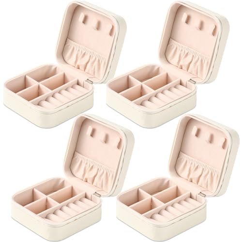 Image of Neveika Portable Travel Mini Jewelry Box Leather Jewellery Ring Organizer Case Storage Gift Box Girls Women (4pcs White).