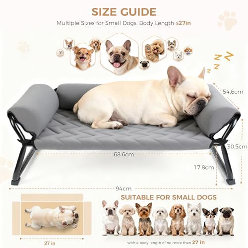 Lekespring Erhöhtes Hundebett Outdoor, Atmungsaktiv & Gepolstert, Stabiles X-Metallgestell, Waschbarer Bezug, Ganzjahres Hunde-Liege für Innen & Außen, Größe M, Grau