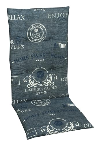 GO-DE Luxus Hochlehner Auflage 15225-01, blau mit Ornamenten, Made in Germany