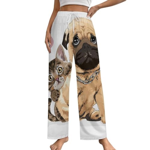 Bas de pyjama femme chat chien vêtement de nuit cocooning en taille S