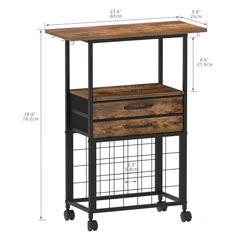VENNQD Organizer and Storage Stand Compatible with Cricut Machines,Rolling Storage Cart/Shelf with 24 Vinyl Roll Holders,2 Fabric Drawer,Accessories Holder,Tool Hook for Craft Room Home (Rustic Brown)