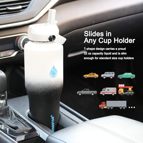 Image of SENDESTAR 32oz Water Bottle Wide Mouth Stainless Steel Vacuum Insulated Double Wall with 2 Straw Lids Fit in Any Car Cup Holder