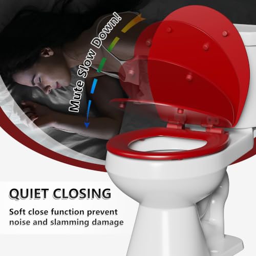 Image of Angol Shiold Slow Close Wood Toilet Seat（Red, Round 16.5''）