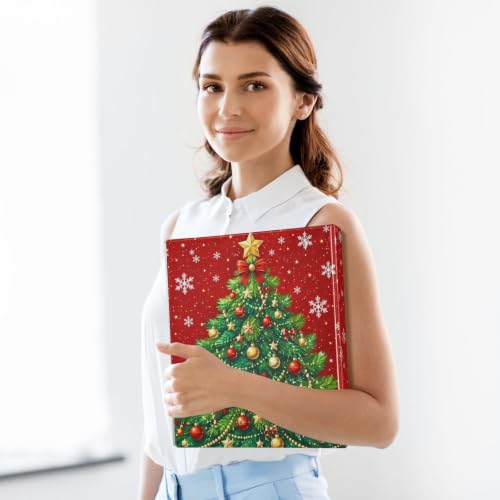 Image of Christmas Tree Snowflakes Red 3 Ring Binder with 2 Interior Pockets 1.5 inch Binders 3 Ring Heavy Duty Fit 8.5 inch x 11 inch Letter Size for Office School, 2 Pack