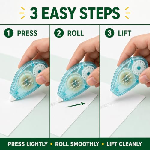 Kawaasking 6 Pack Double Sided Glue Tape Roller, 0.3in×26ft Per Roll Total 156ft Permanent Dot Tape Runner for Scrapbooking, Junk Journal, Card Making, Teacher School Office Gift Wrapping Crafts - Image 4