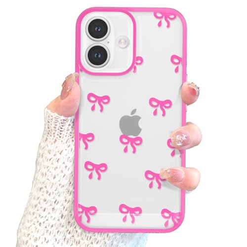 Coque iPhone 16 Plus transparente avec motif ruban rose en TPU souple EYZUTAK