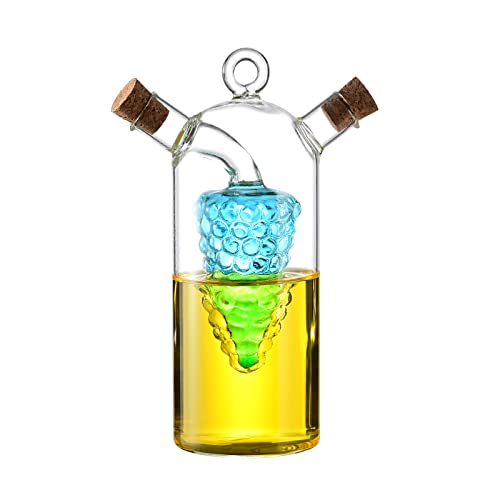 ELETON Hand-blown Glass Olive Oil Vinegar Cruet With Grape Cluster,10 oz Oil and Vinegar Dispenser