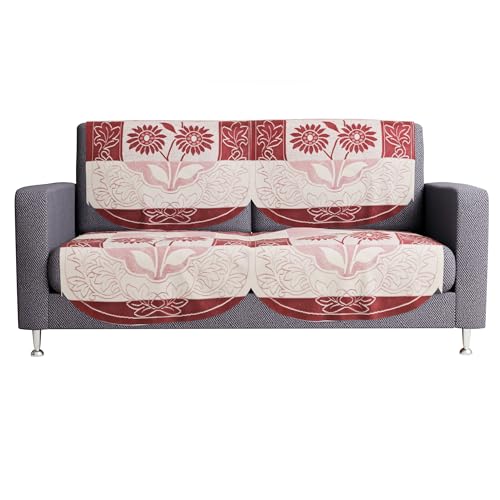 Image of Kuber Industries 2+1 Seater Sofa Set Cover | Sofa Slipcover Protector for Home Living Room, Hall & Office Couch | Flower Strips- Red & Cream