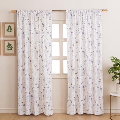 Image of HOMEMONDE Duck Curtain for Window - Floral Printed Room Darkening 6 Feet Curtain, Rod Pocket Top Style Pack of 2 - (Blue & Purple, 72 Inch)