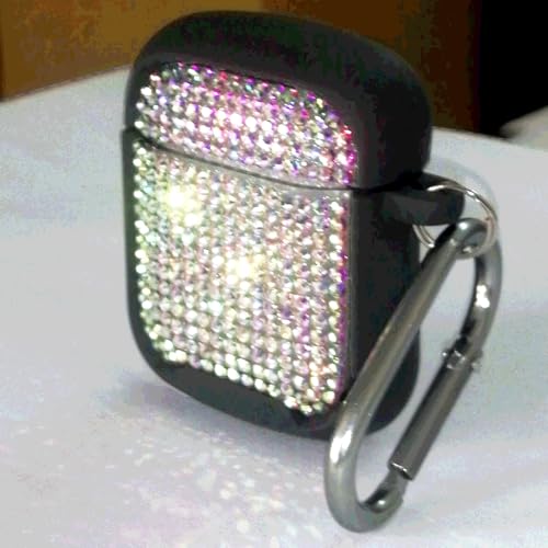 Image of Bling Rhinestone Case for AirPods with Metal Keychain,High Quality Hand Glued Diamond Soft Silicone+Hard PC Protective Cover, Compatible with Apple AirPods 2nd /1st Generation Charging Case