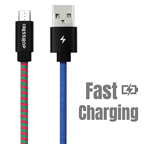 Image of Crossloop PowerPro Designer USB A to Micro USB Charging Cable, 1 Meter (Blue,Green & Pink)