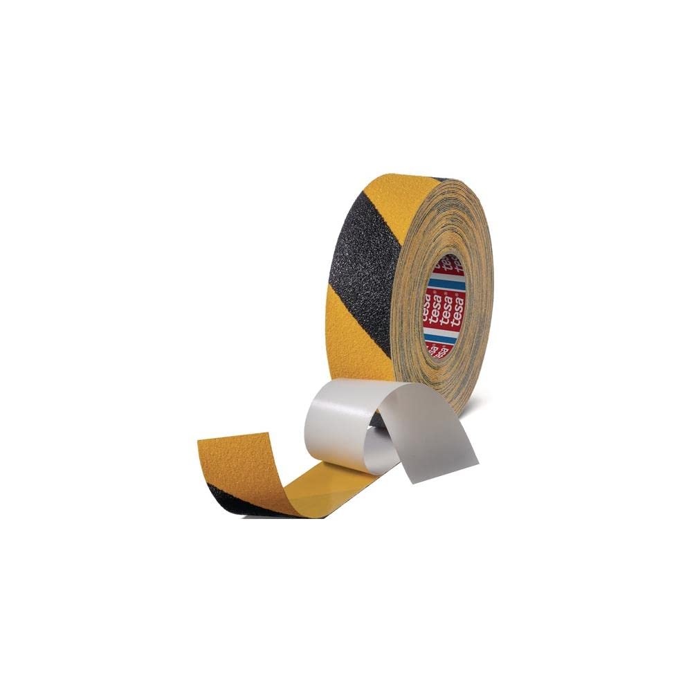 Tesa 60954 extra fuerte DIN 51130, 18 m x 50 mm, color negro y amarillo