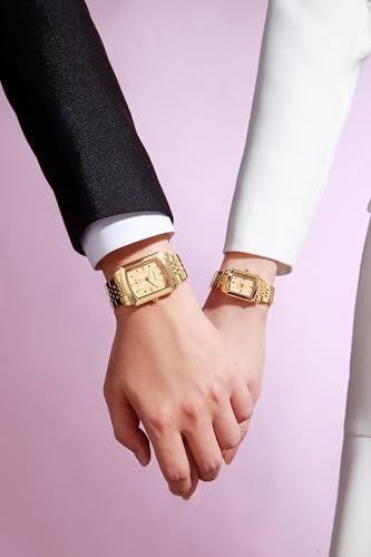 Image of Giordano Analog Pair Watch for Unisex with Square Dial, Crystal Indices, Date Display and Stainless Steel Strap