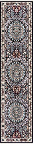 Rugs.com Rabia Collection Rug – 2' 7 x 10' Runner Navy Blue Low Rug Perfect for Hallways, Entryways