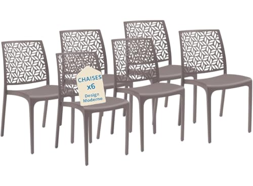Tomaino - Chaise de cuisine en plastique - Lot de 6 chaises empilables en plastique avec accoudoirs pour l'extérieur et l'intérieur - Chaises pour jardin,...