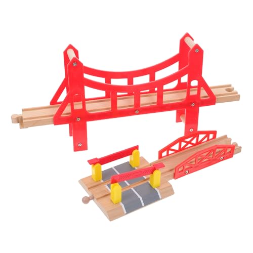 GOOHOCHY Bloques de Vía de Tren de Madera para Set de 3 Piezas Accesorios Puente Grande Puente Pequeño y Vía Curva Juguetes Infantiles Seguros Pintura al Agua Ecológica para Juego