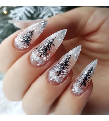 Medium long fake nails for party Square almond tips christmas