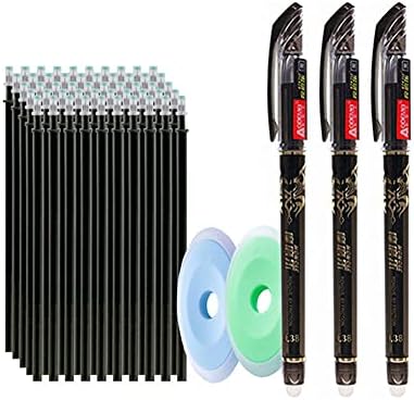 55PCS Kids Studends Erasable Pen Refill Sets Blue Black Gel Rollerball Ink Friction Pens Study Supply (Black)