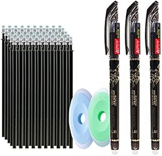 55PCS Kids Studends Erasable Pen Refill Sets Blue Black Gel Rollerball Ink Friction Pens Study Supply (Black)