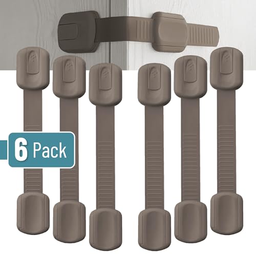 Image of Bates- Child Safety Strap Locks, 6 Pack, Warm Gray, Baby Cabinet Locks with Adjustable Strap Length